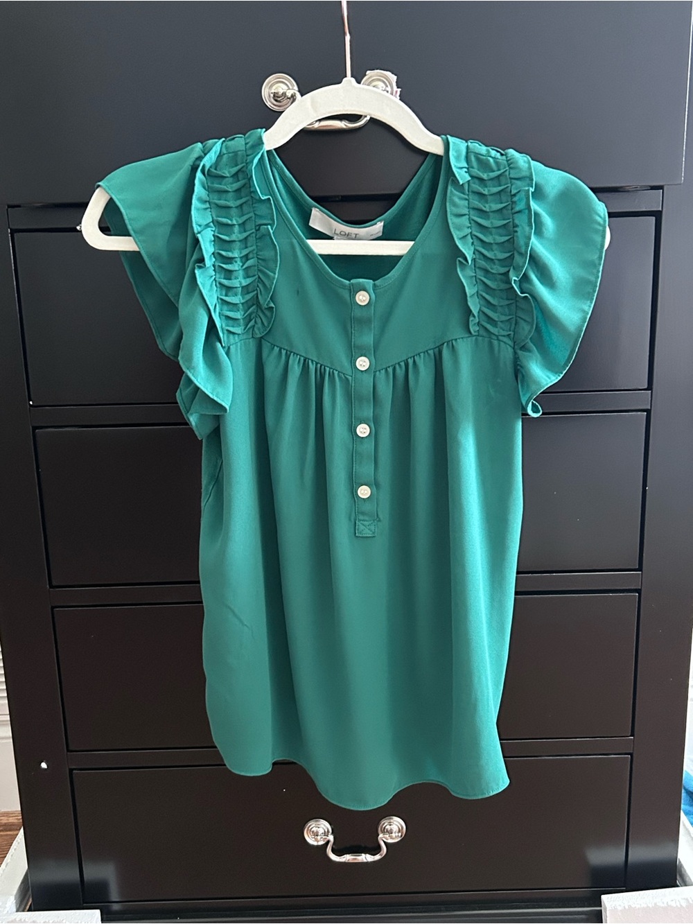 LOFT Ruffle-Sleeve Button Front Blouse